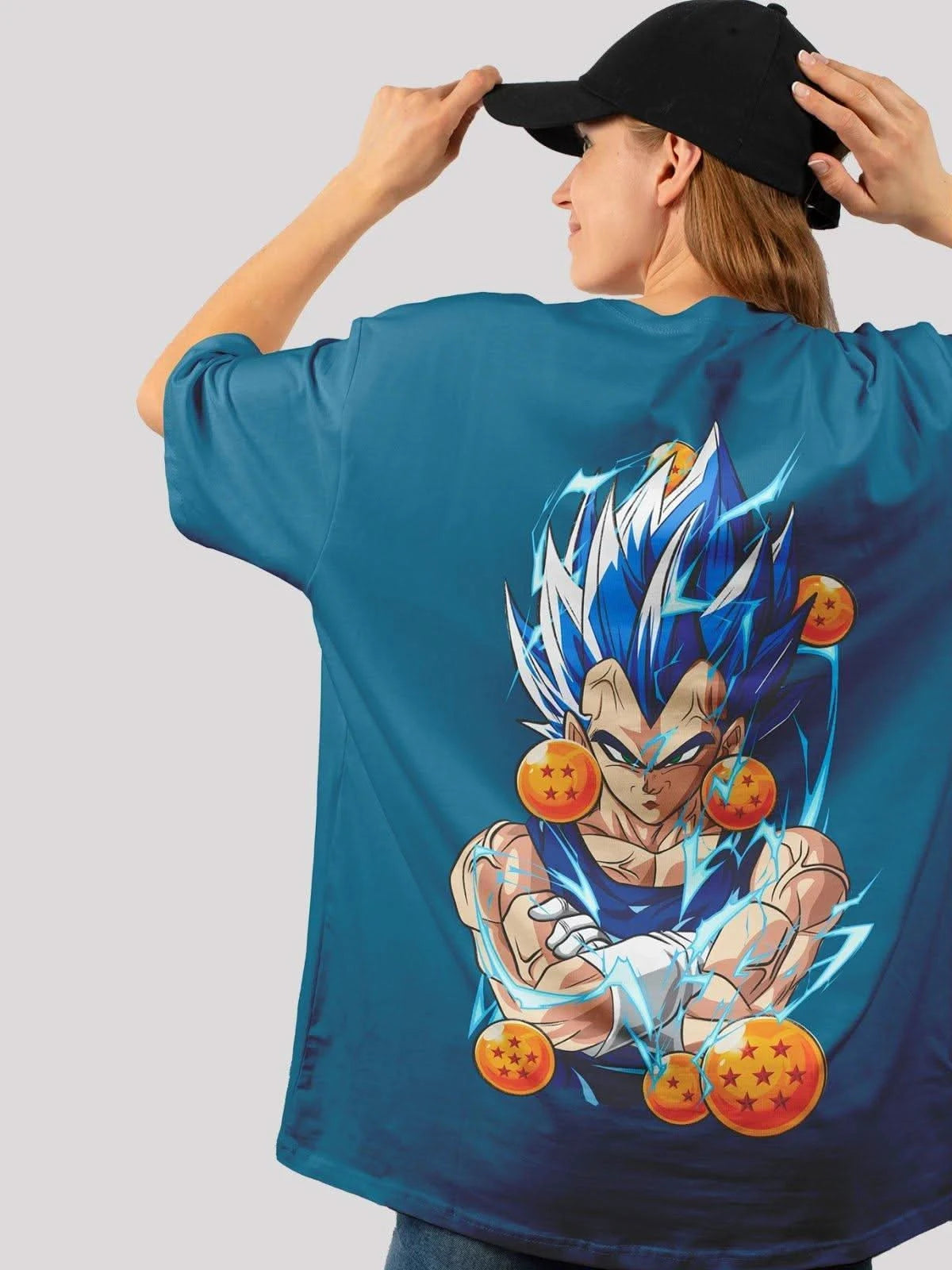 Vegeta Power Anime Unisex Oversized  T-shirt-Navy blue